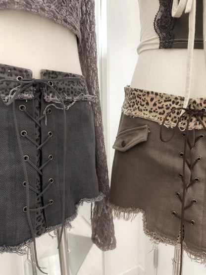【豹紋穿搭入門級】Wild Cat破爛感豹紋交叉綁帶Mini Skirt