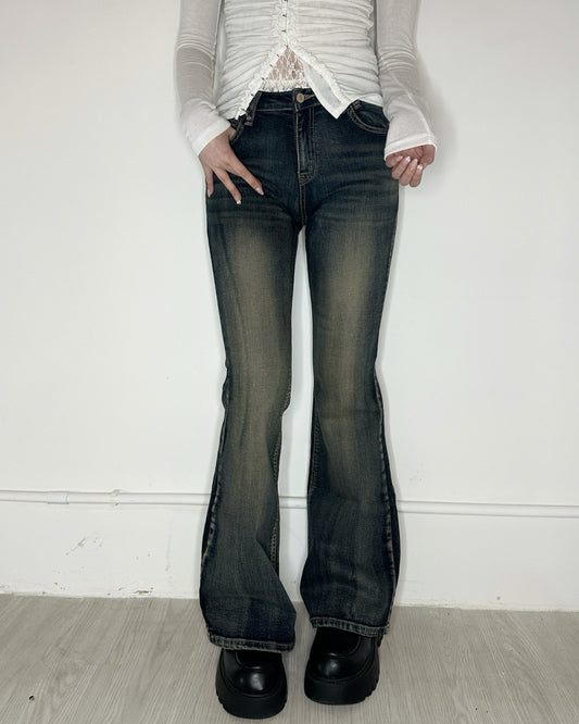 【韓系百搭款♪ 日常穿搭必入】Retro Wash 明線水洗紋理喇叭褲