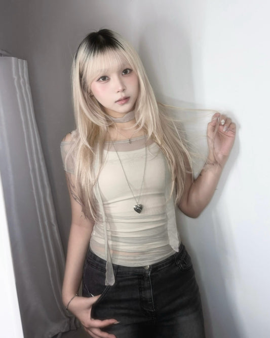 【Lovelist獨家襯搭 ♡ 套裝價 $348】Gauze Glow半透明感浪漫網紗 x Mistyque Layer 蕾絲吊帶假兩件背心Set