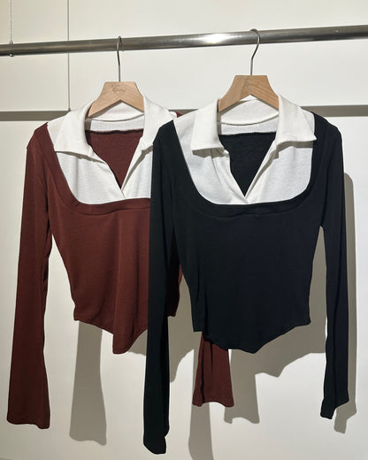 【拜年見家長❤️穩取好印象首選】韓系知性風】Office Siren 顯瘦假兩衫裇衫 Top