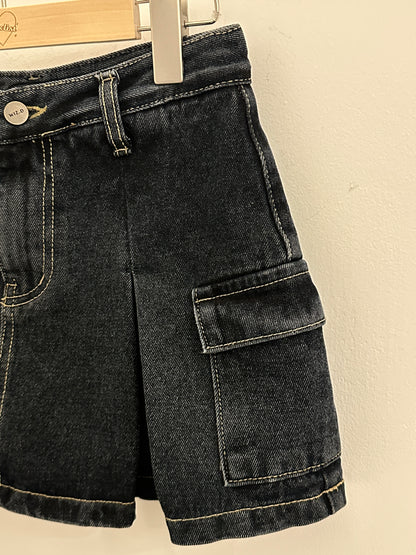 【衣櫃必備百搭item】Cargo風工字摺明線高腰牛仔短裙