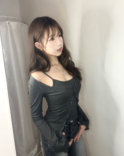 【韓系溫柔日常必入♡𓈒1 set 2件】Tender Mood氣質捲邊吊帶Bra Top背心+外套Set