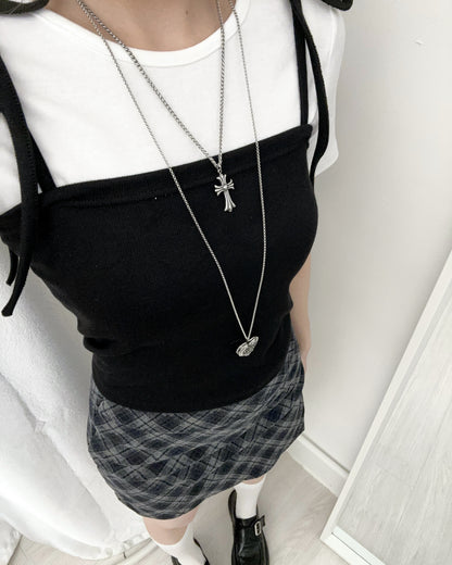 【韓系夏日疊穿CP值套裝｜ 日常Daily必入】Soft Monochrome 甜美雙肩綁帶蝴蝶結背心 x 寬鬆棉質 T-Shirt 2件套