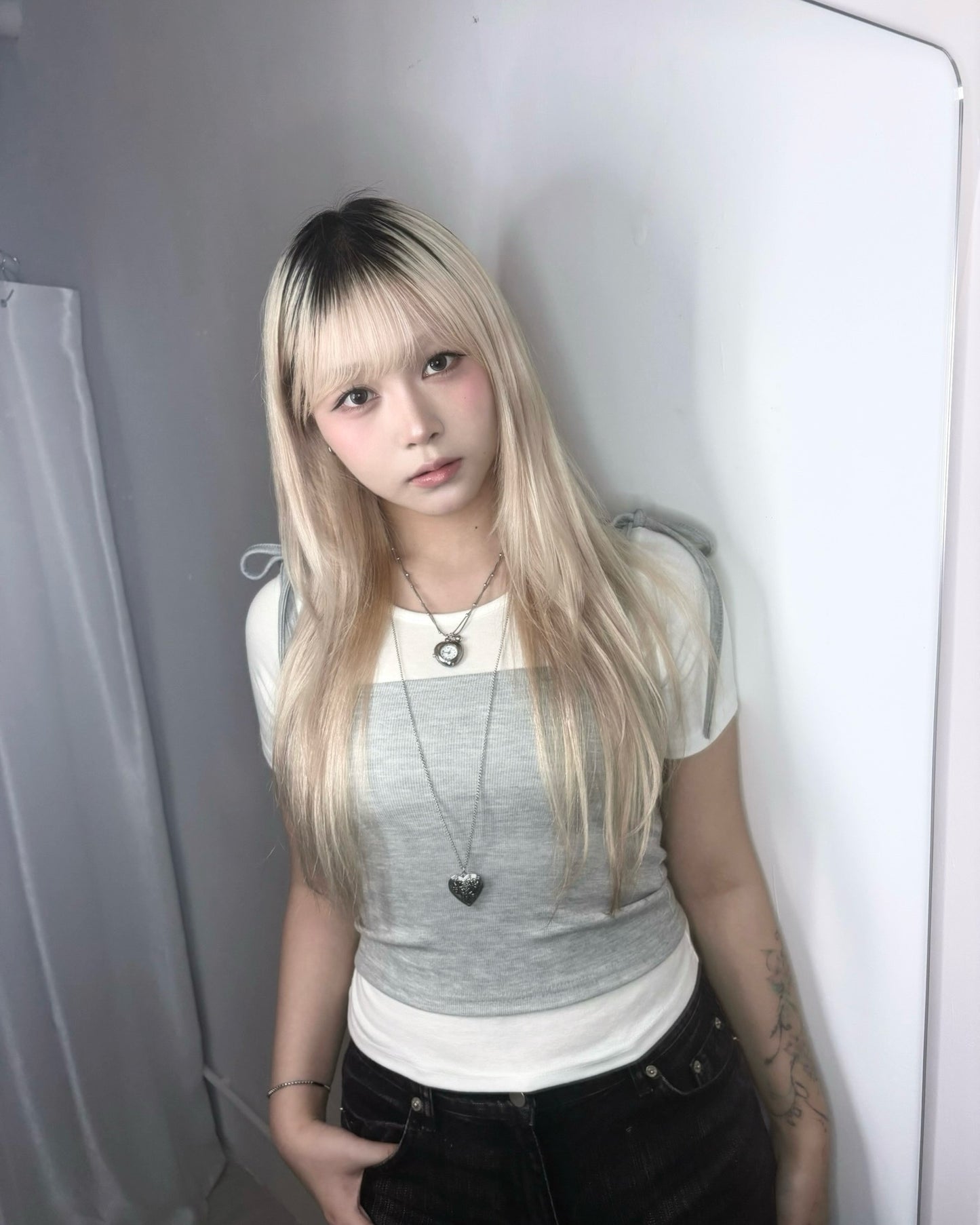 【韓系夏日疊穿CP值套裝｜ 日常Daily必入】Soft Monochrome 甜美雙肩綁帶蝴蝶結背心 x 寬鬆棉質 T-Shirt 2件套