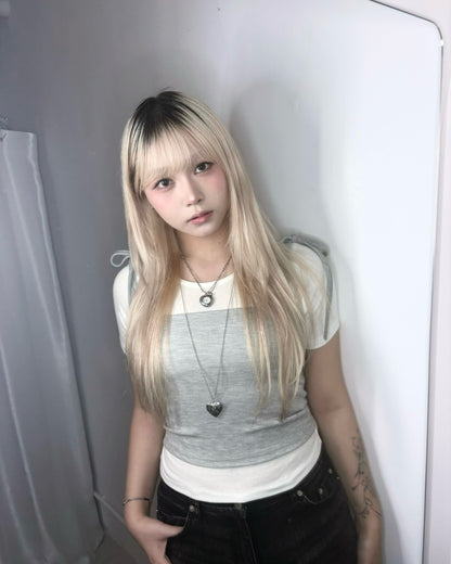 【韓系夏日疊穿CP值套裝｜ 日常Daily必入】Soft Monochrome 甜美雙肩綁帶蝴蝶結背心 x 寬鬆棉質 T-Shirt 2件套