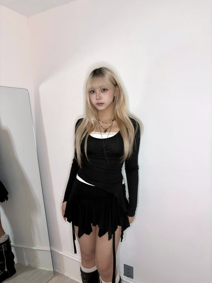 【甜美疊穿必入♪ 柔美Balletcore】Fairytales 束帶不規則層次高腰彈力裙褲