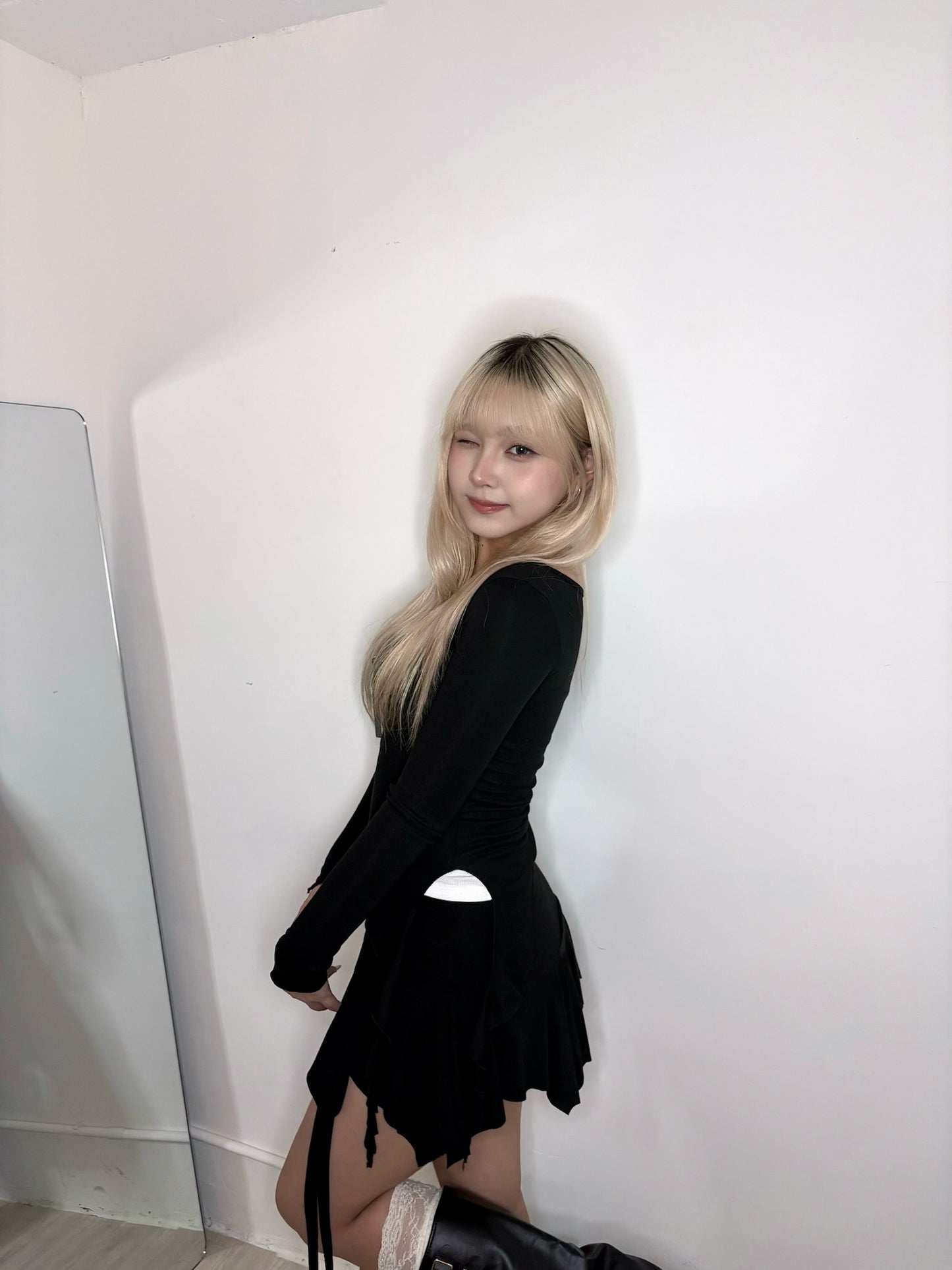 【甜美疊穿必入♪ 柔美Balletcore】Fairytales 束帶不規則層次高腰彈力裙褲