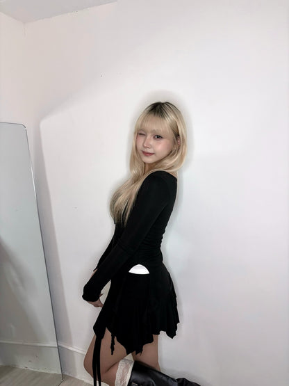 【甜美疊穿必入♪ 柔美Balletcore】Fairytales 束帶不規則層次高腰彈力裙褲