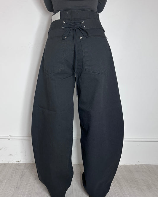 【韓系慵懶街頭感☆2 ways裝飾】韓系Croset腰封交叉綁帶高腰彎刀褲